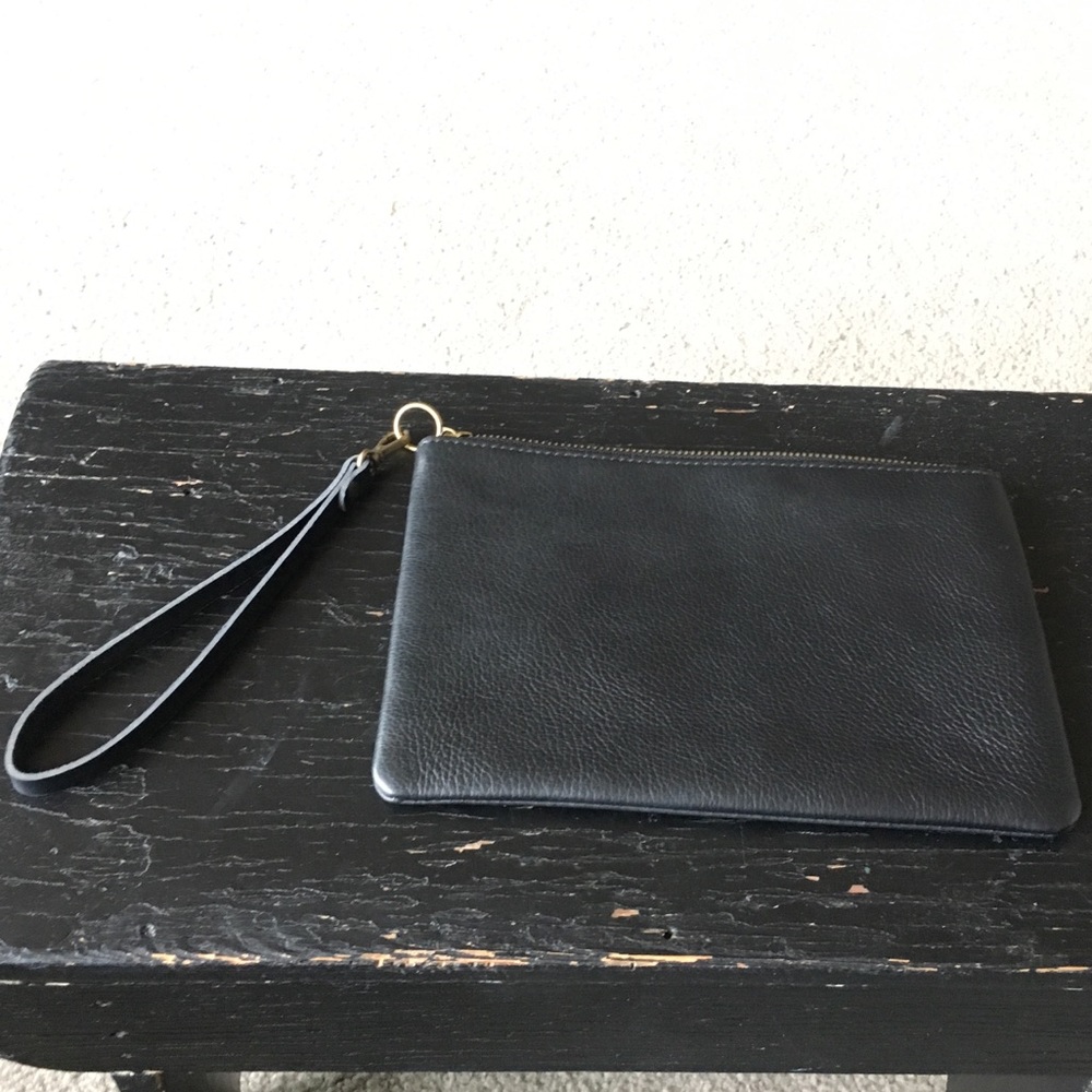 Madewell black leather clutch wristlet wallet